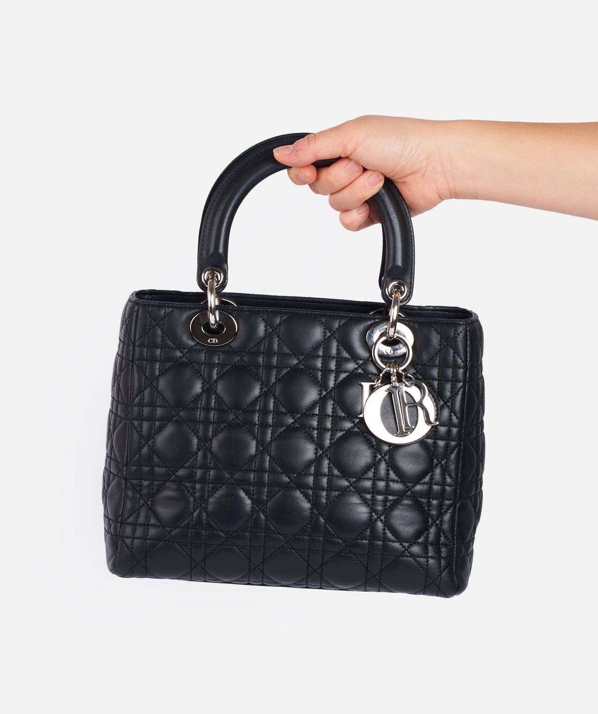 Christian Dior Black Leather Lady Dior Medium PHW Dior