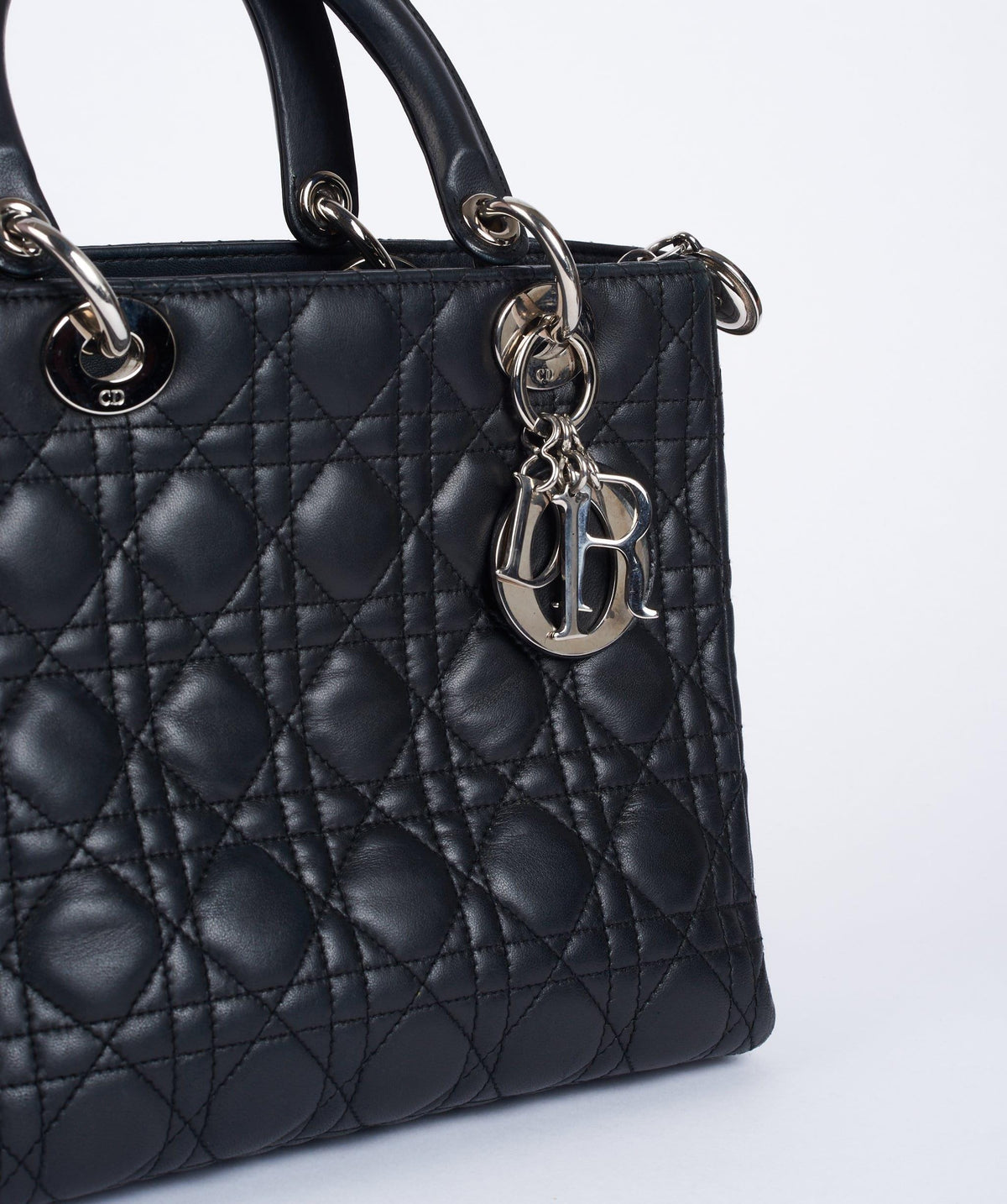 Christian Dior Black Leather Lady Dior Medium PHW Dior