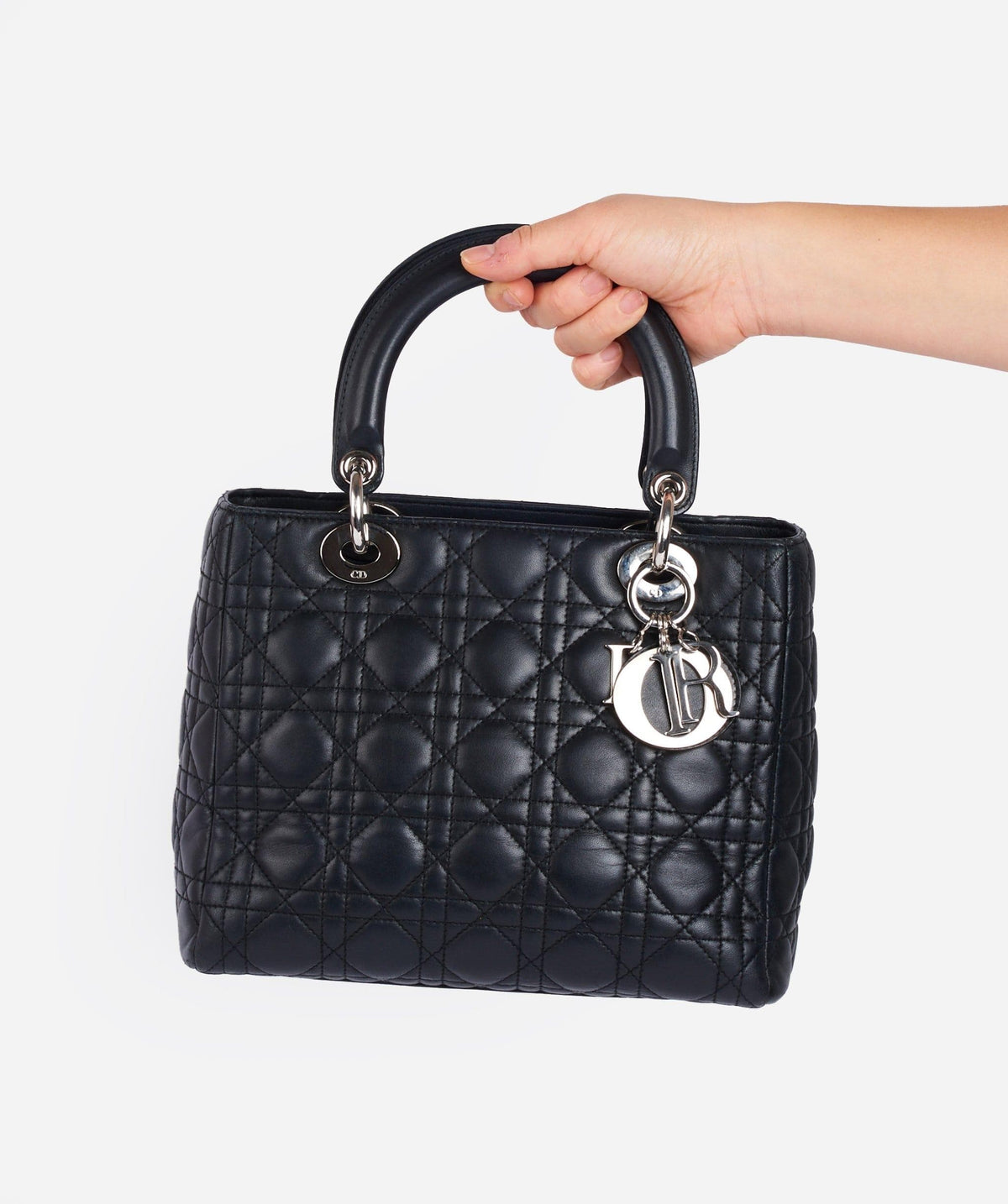 Christian Dior Black Leather Lady Dior Medium PHW Dior