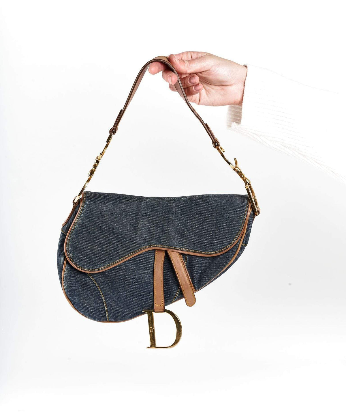 Christian Dior Blue Denim Saddle Bag GHW Dior