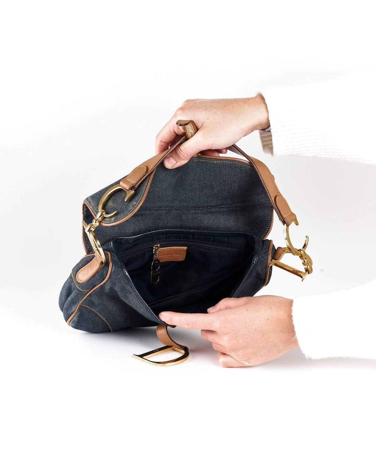 Christian Dior Blue Denim Saddle Bag GHW Dior