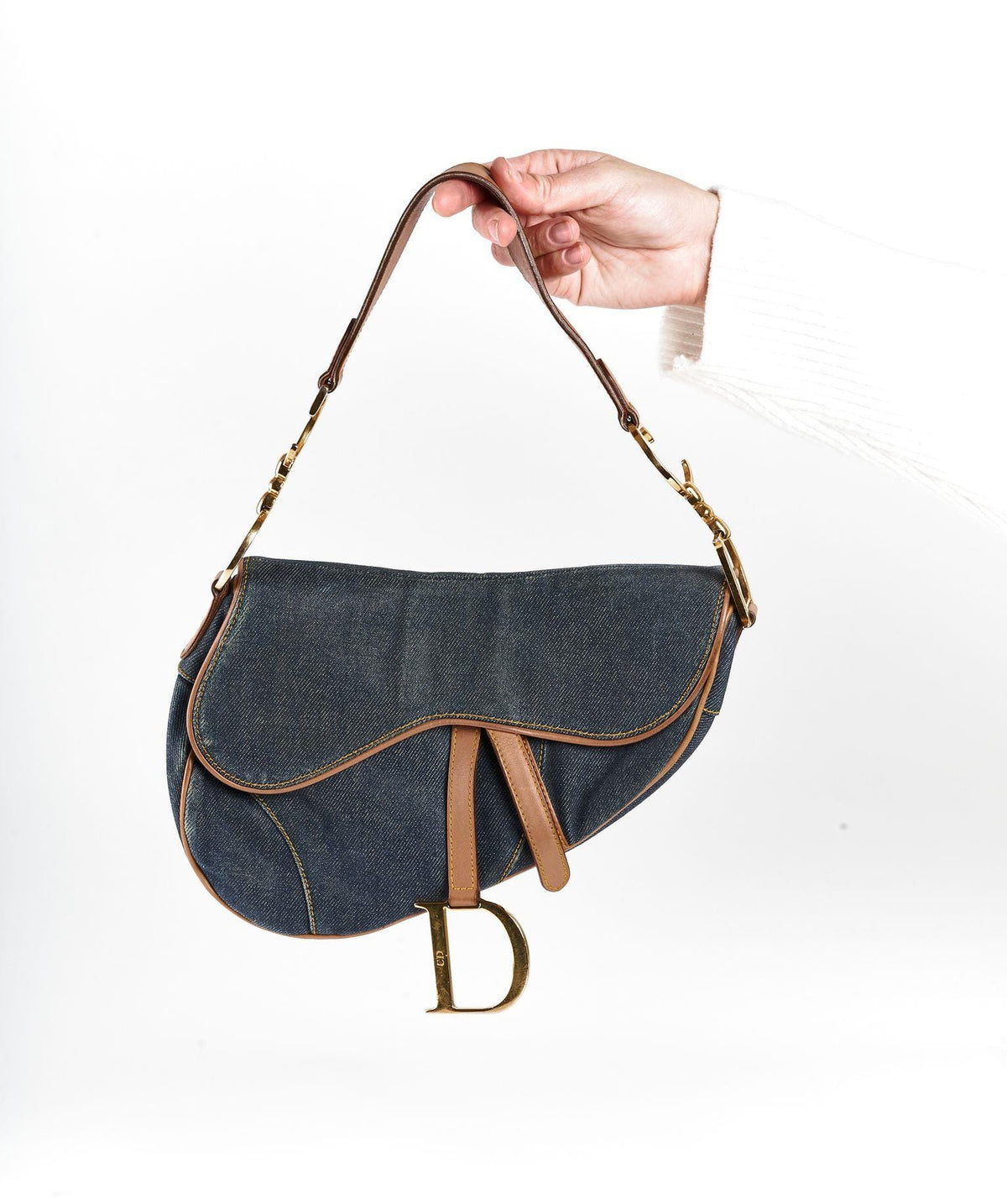 Christian Dior Blue Denim Saddle Bag GHW Dior
