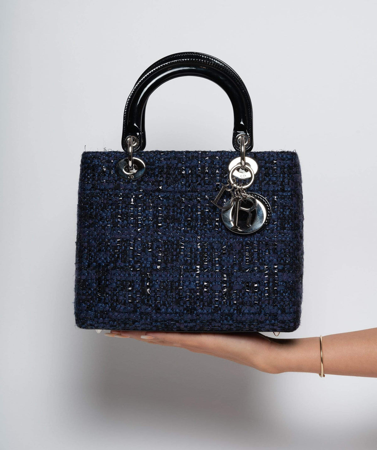 Christian Dior Blue Tweed and Patent Lady Dior Bag Dior