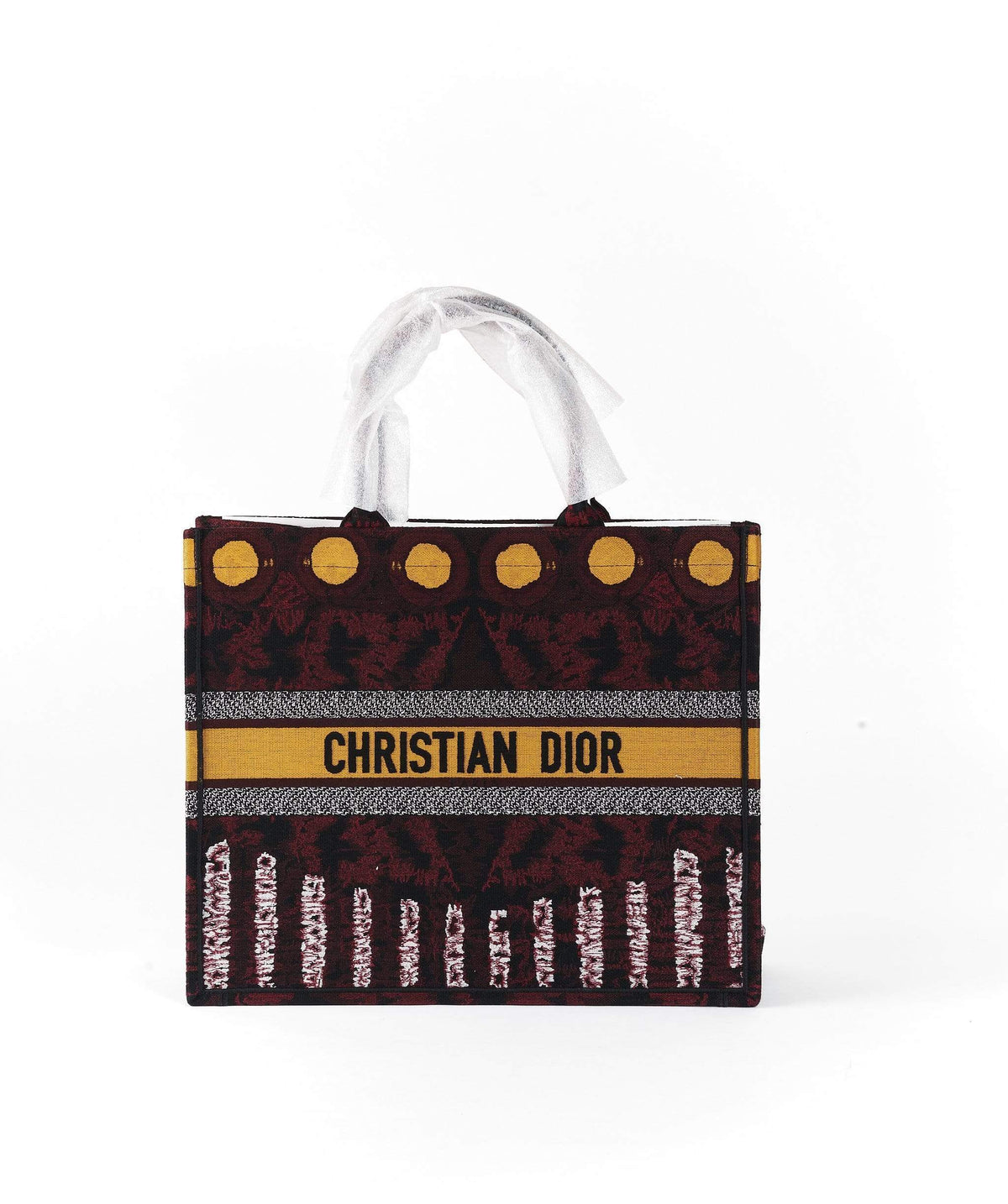 Christian Dior book tote Yellow circle and Burgundy print Dior