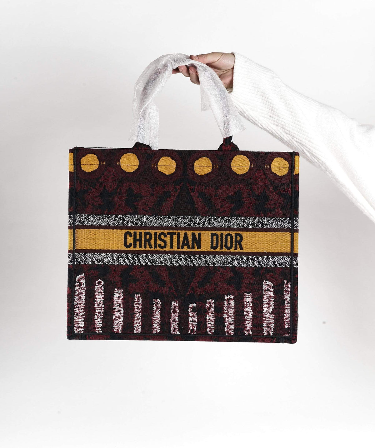 Christian Dior book tote Yellow circle and Burgundy print Dior