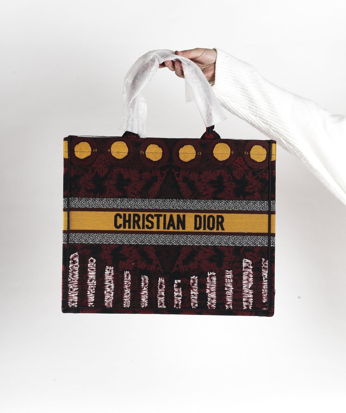 Christian Dior book tote Yellow circle and Burgundy print Dior