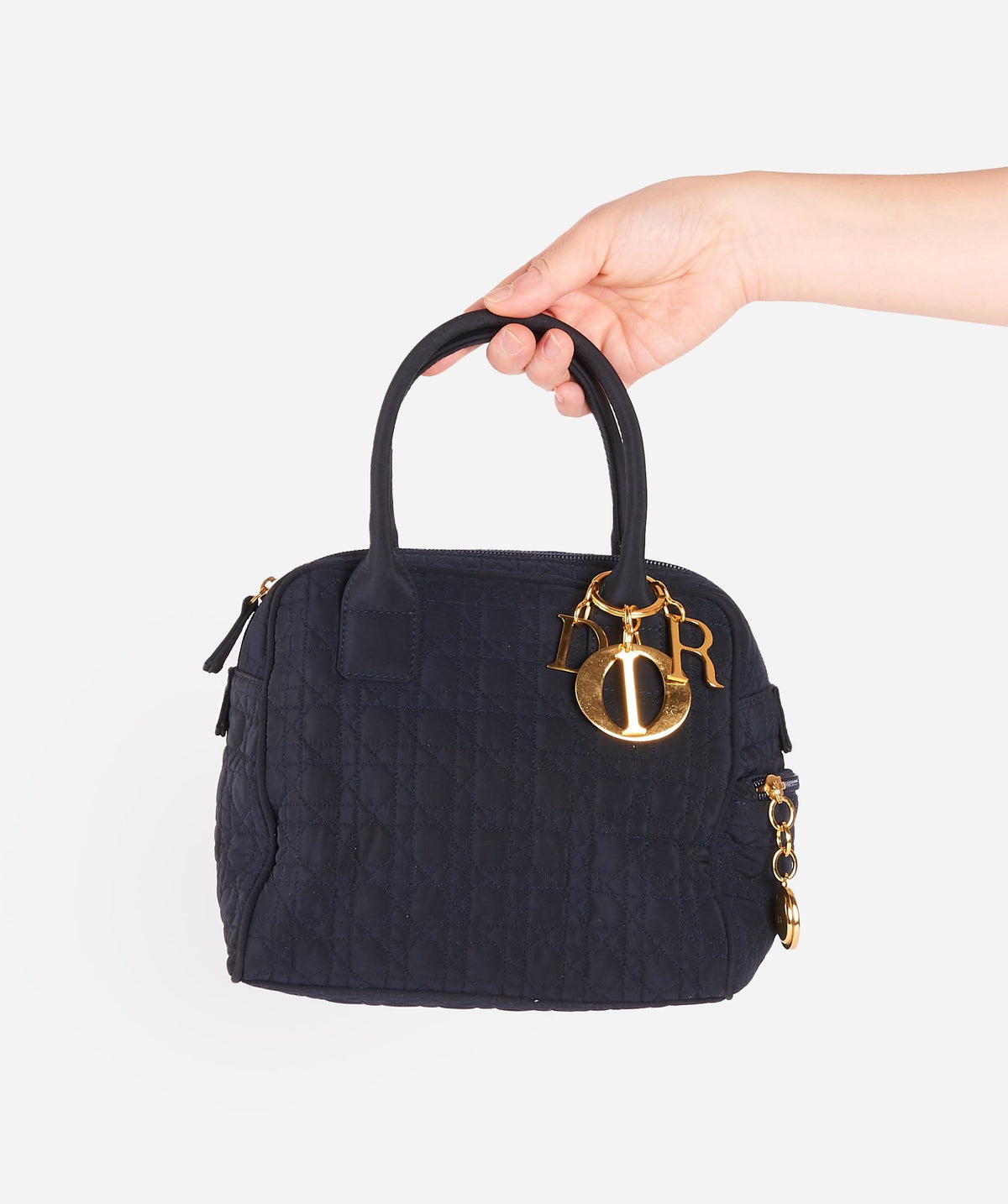 CHRISTIAN DIOR Cannage Hand Bag Black Nylon Dior