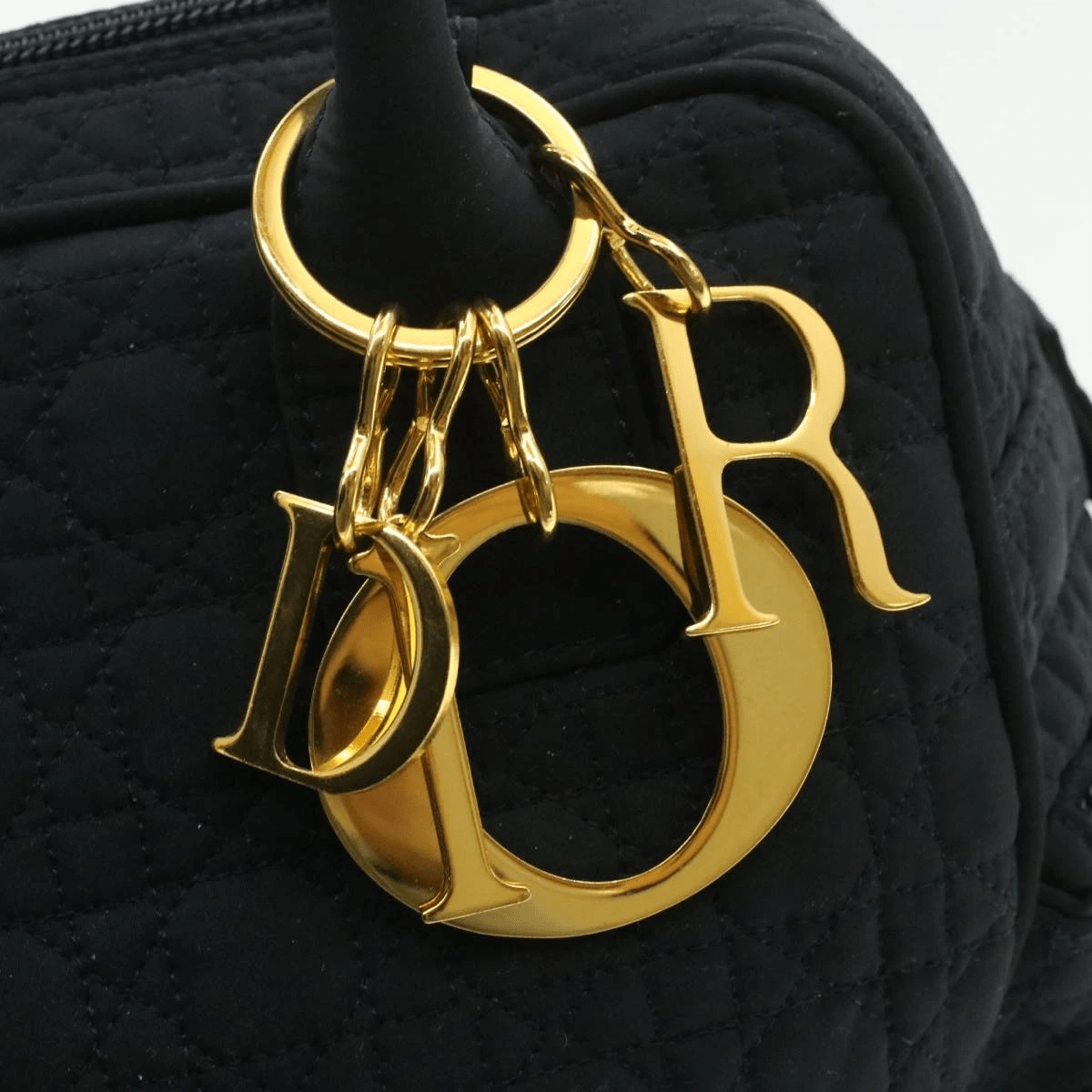 CHRISTIAN DIOR Cannage Hand Bag Black Nylon Dior