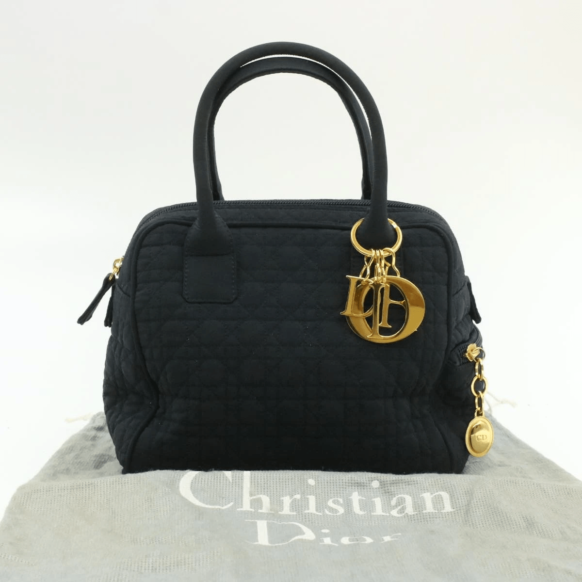 CHRISTIAN DIOR Cannage Hand Bag Black Nylon Dior