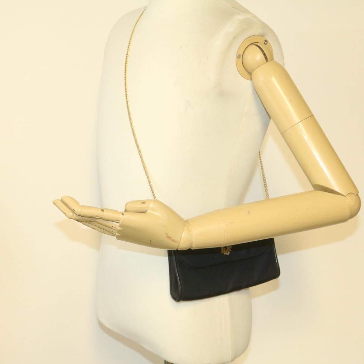 CHRISTIAN DIOR Chain Shoulder Bag Black Canvas Auth 21499 MW2753 Dior