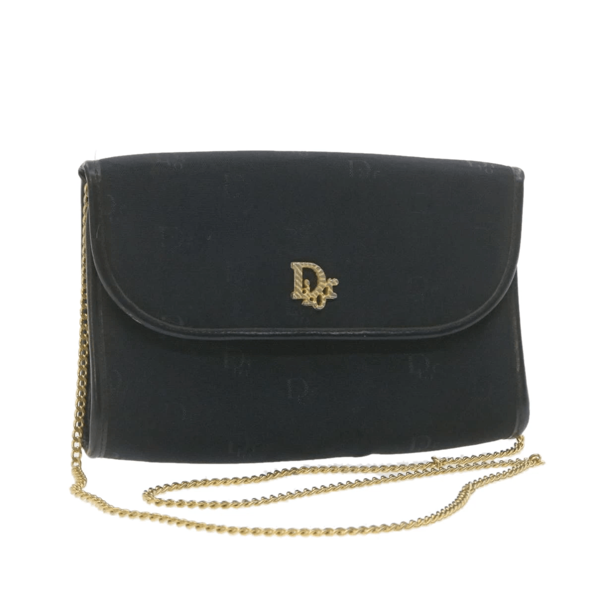 CHRISTIAN DIOR Chain Shoulder Bag Black Canvas Auth 21499 MW2753 Dior