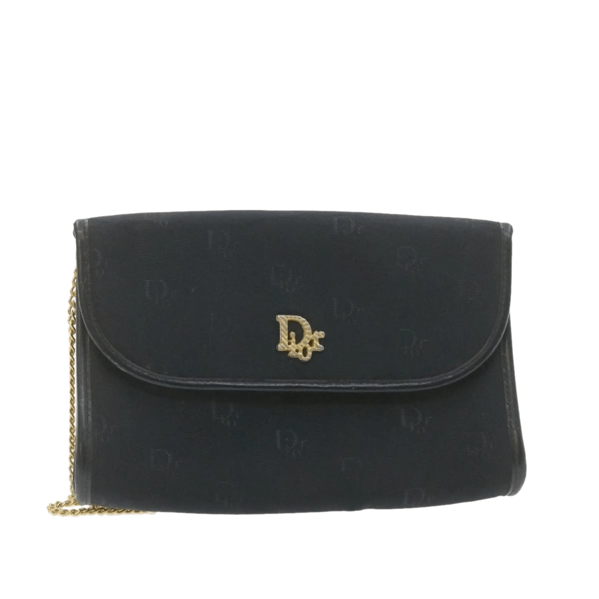CHRISTIAN DIOR Chain Shoulder Bag Black Canvas Auth 21499 MW2753 Dior