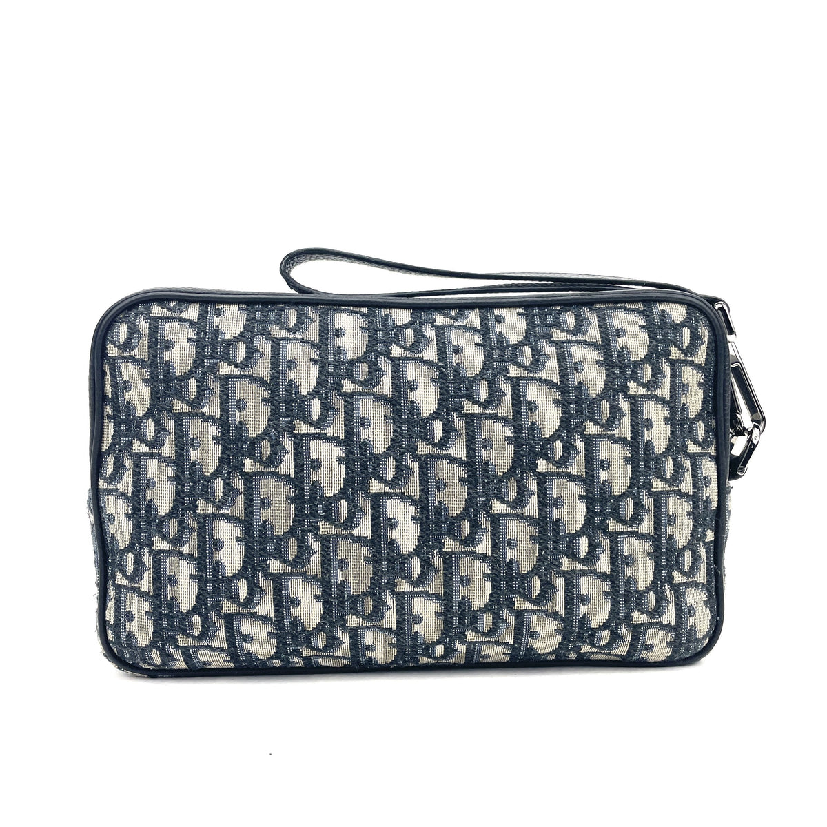 Christian Dior Oblique Toiletry Bag Beige Black Jacquard Removable Strap Dior