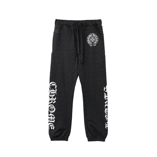 Chrome Hearts All Over Monogram Horseshoe Logo Sweatpants in Black