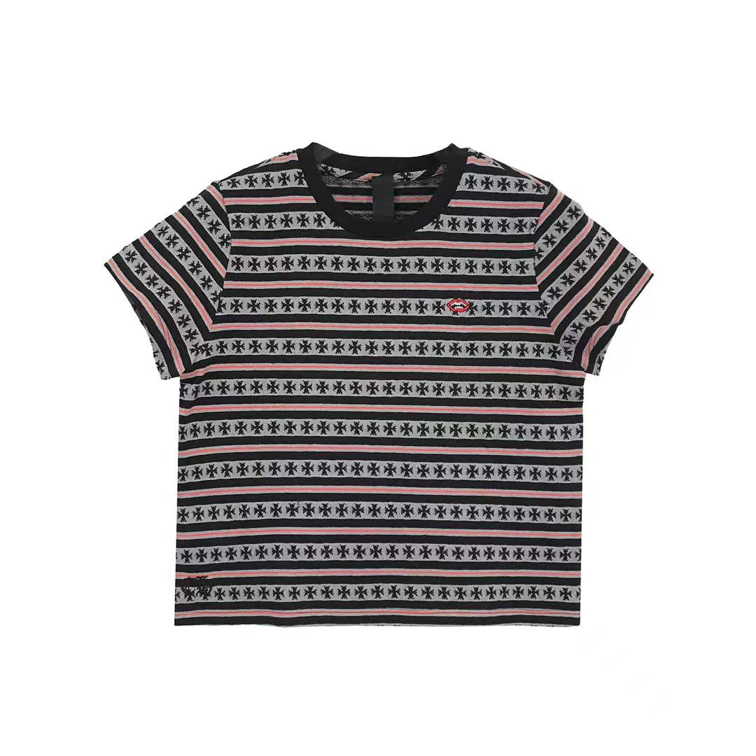 Chrome Hearts Black & Red Stripe Women's Short Sleeve Tee