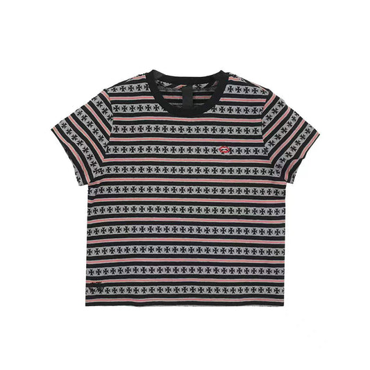 Chrome Hearts Black & Red Stripe Women's Short Sleeve Tee
