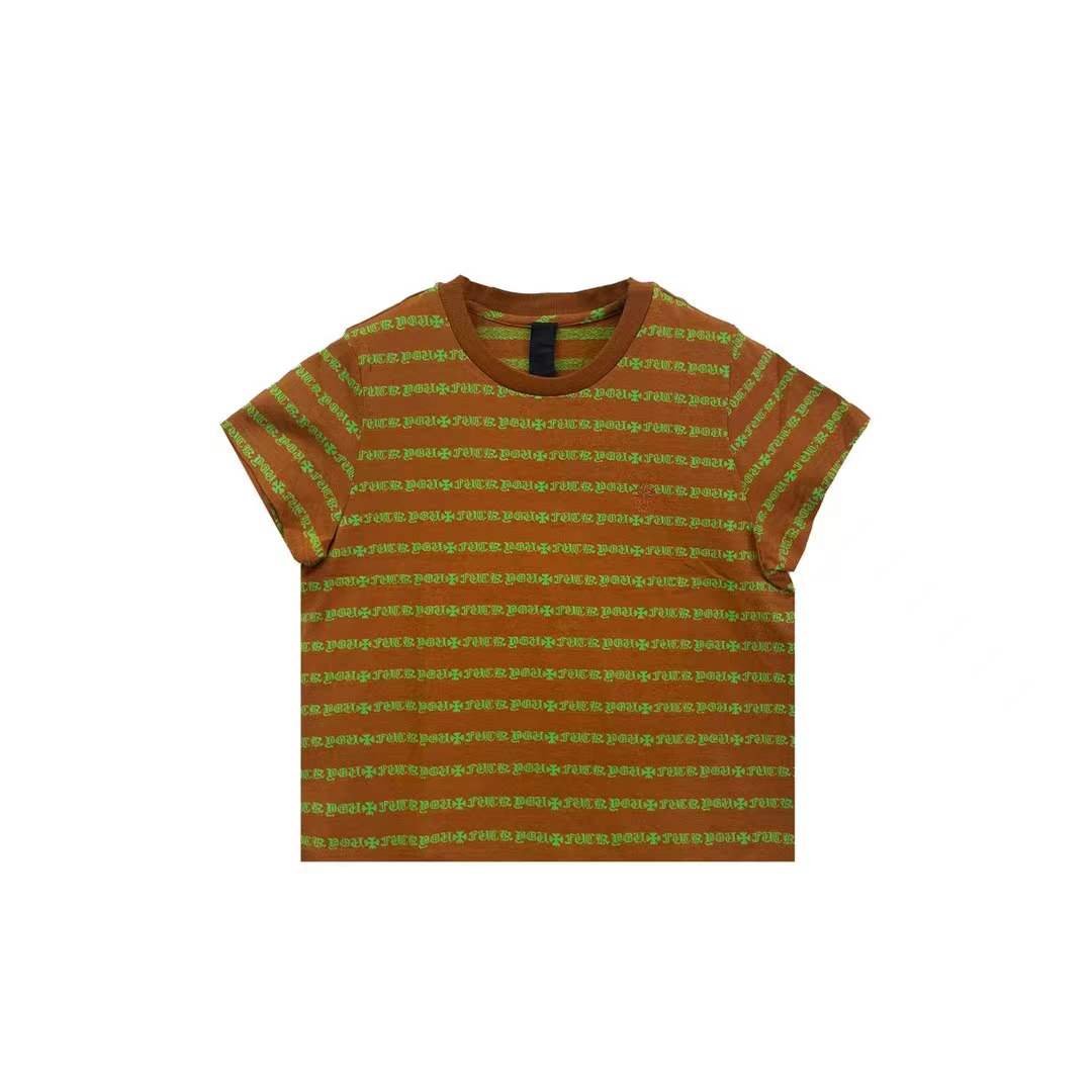 Chrome Hearts Brown & Green Stripe Women's Short Sleeve Tee