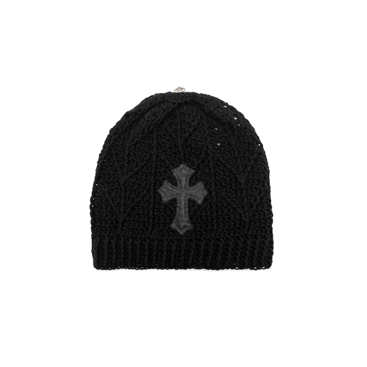 Chrome Hearts Cashmere Cross Leather Patch Beanie in Black