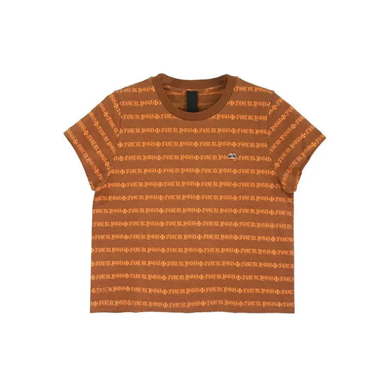 Chrome Hearts Red Lips Script Stripe Tee in Brown & Orange