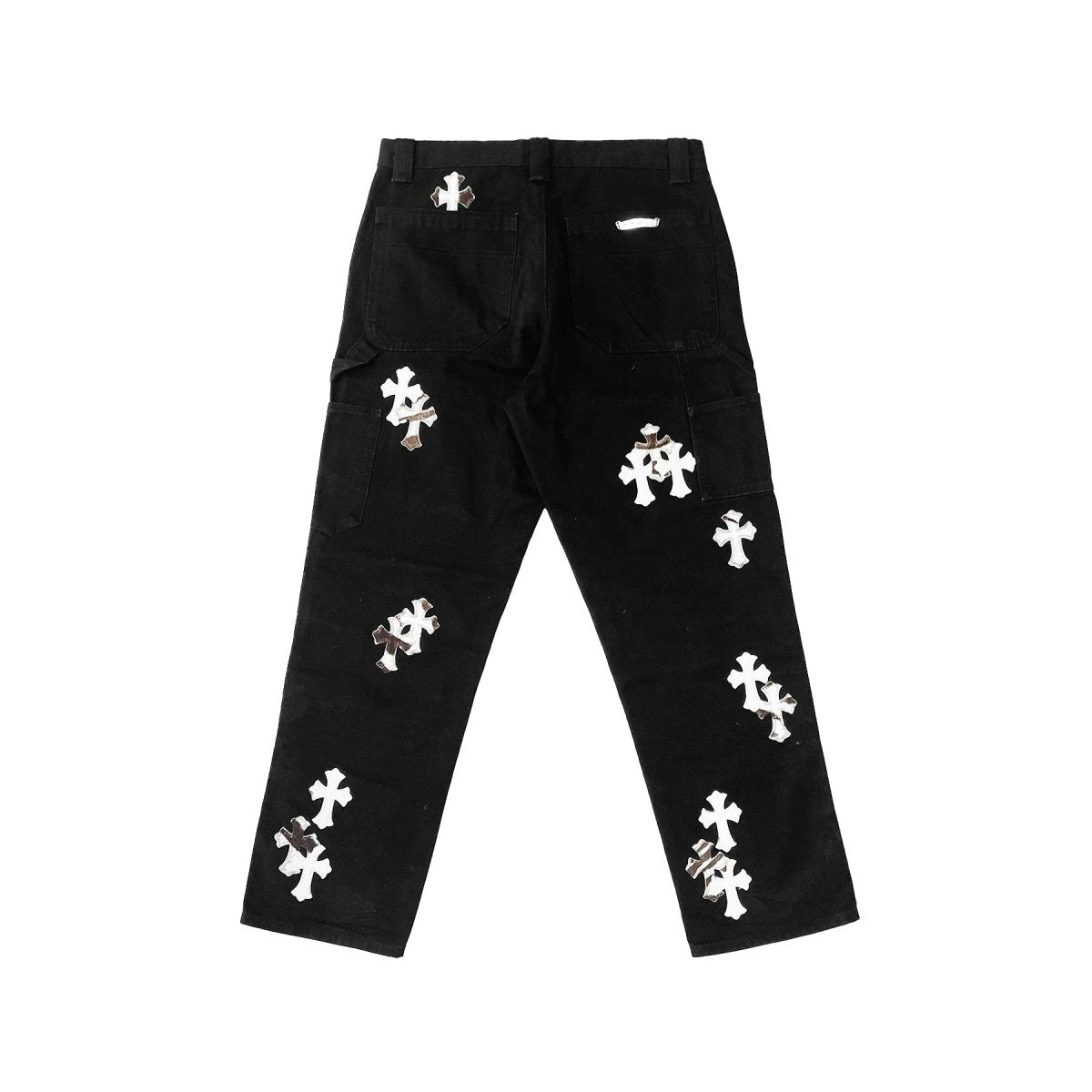 Chrome Hearts White & Zebra Cross Patch Double Knee Carpenter Pants in Black