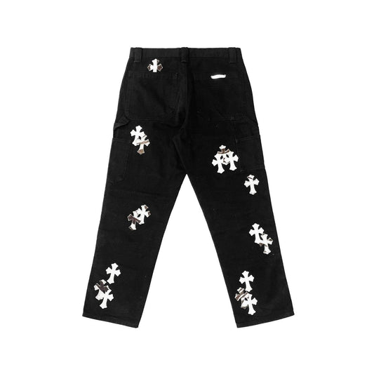 Chrome Hearts White & Zebra Cross Patch Double Knee Carpenter Pants in Black