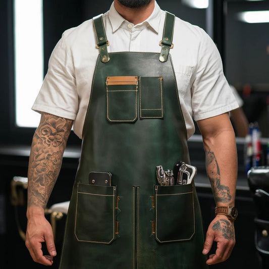 ClipMaster Green Crazy Horse Leather Barber Apron – Vintage Professional - Crowned Bag