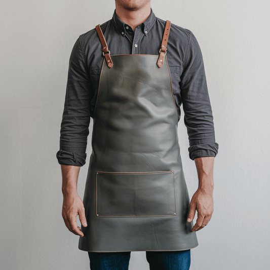 Conrad - Grey Crazy Horse Leather Chef & Kitchen Apron - Crowned Bag