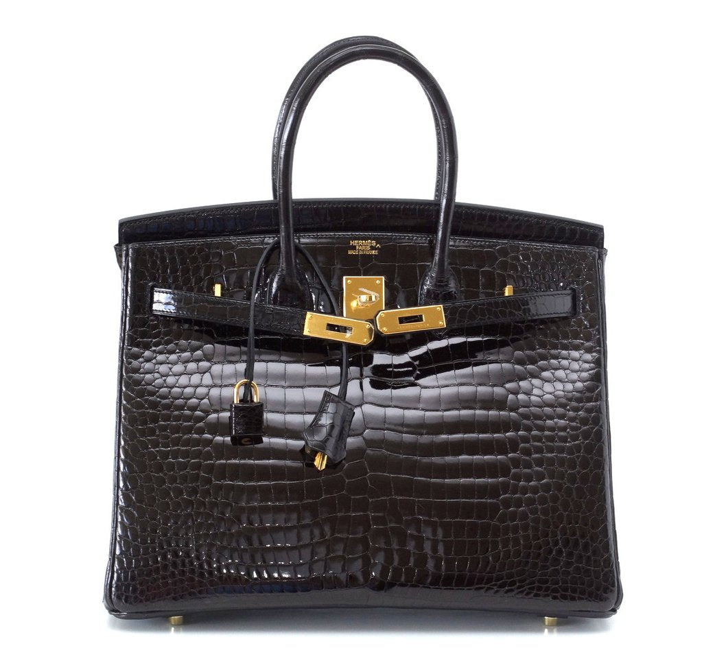 Hermès Birkin 35 Porosus Crocodile Noir GHW Bag Crowned Bag