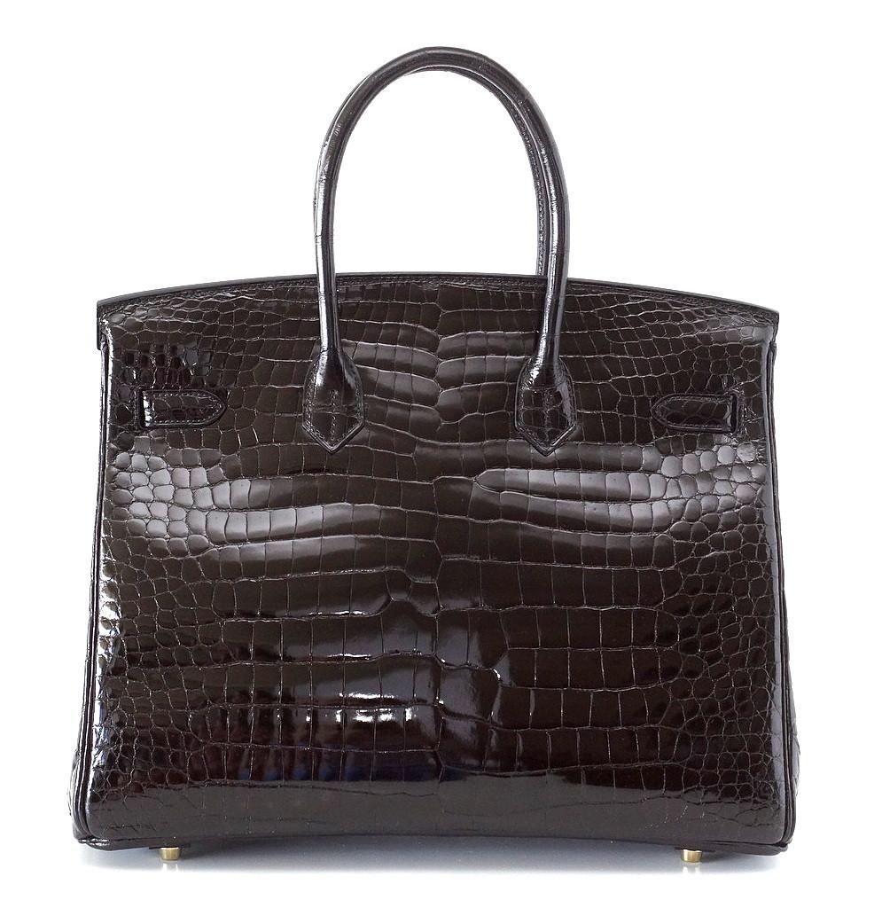 Hermès Birkin 35 Porosus Crocodile Noir GHW Bag Crowned Bag