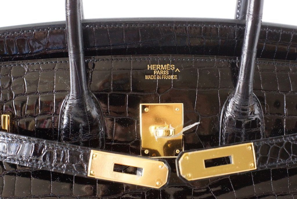 Hermès Birkin 35 Porosus Crocodile Noir GHW Bag Crowned Bag