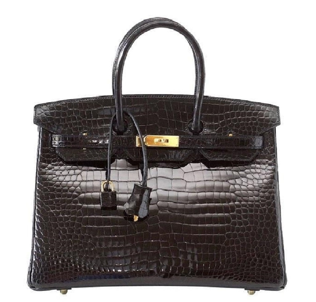 Hermès Birkin 35 Porosus Crocodile Noir GHW Bag Crowned Bag