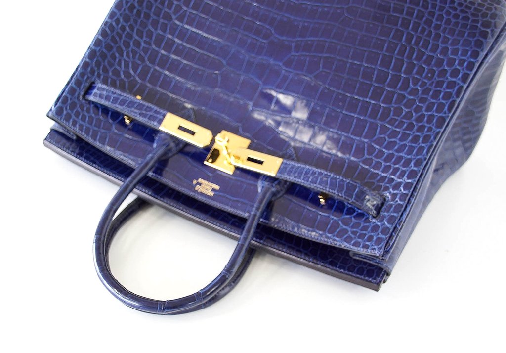 Hermès Birkin 35 Blue Sapphire Crocodile GHW Bag Crowned Bag