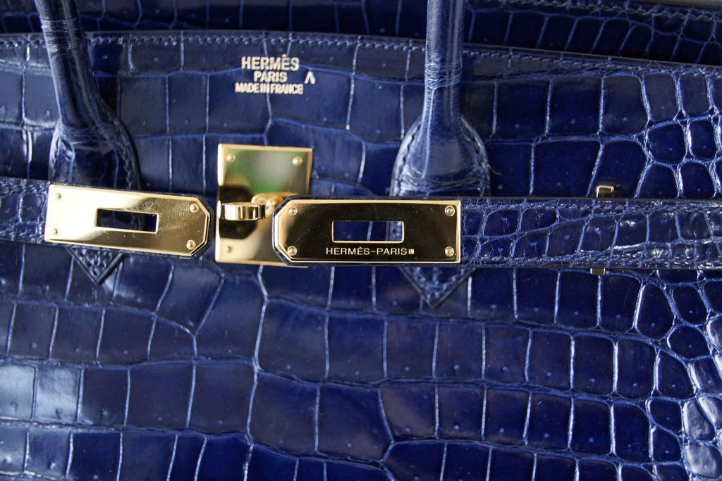 Hermès Birkin 35 Blue Sapphire Crocodile GHW Bag Crowned Bag
