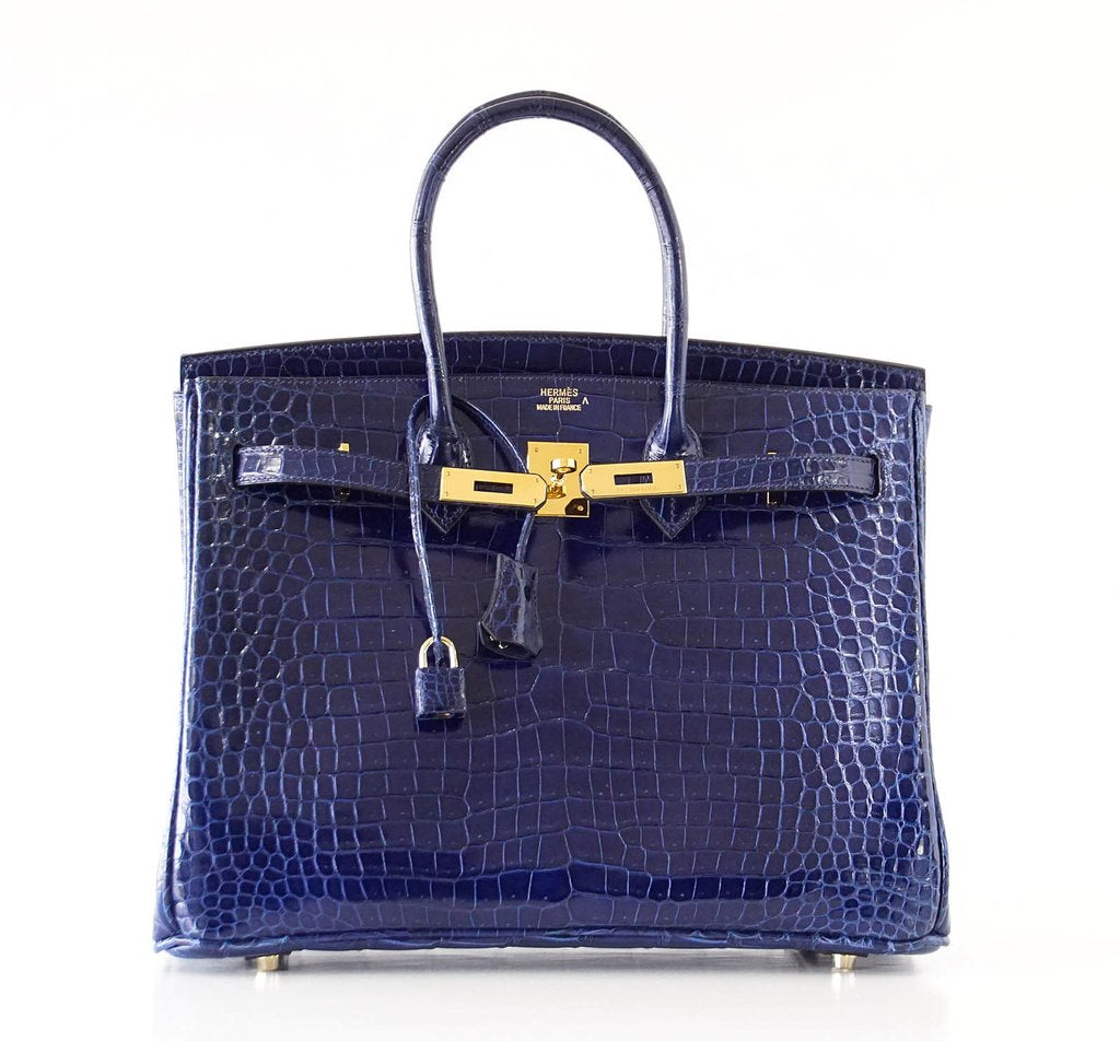 Hermès Birkin 35 Blue Sapphire Crocodile GHW Bag Crowned Bag