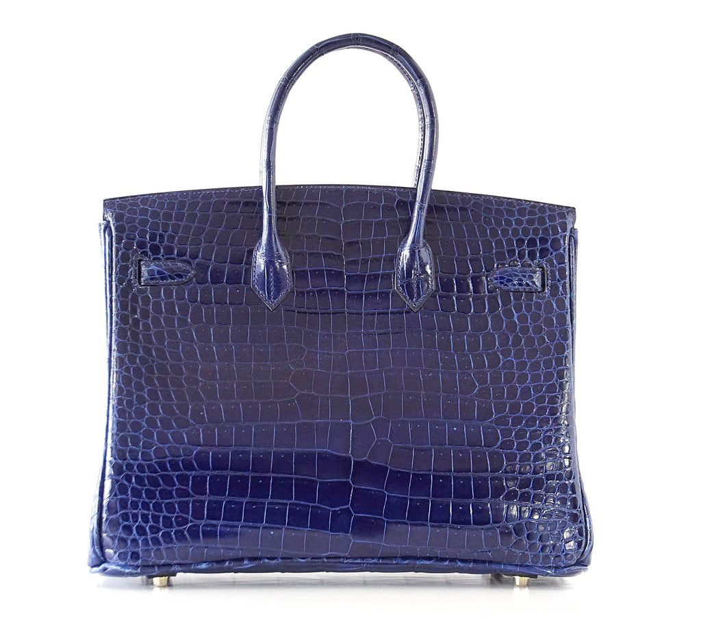 Hermès Birkin 35 Blue Sapphire Crocodile GHW Bag Crowned Bag