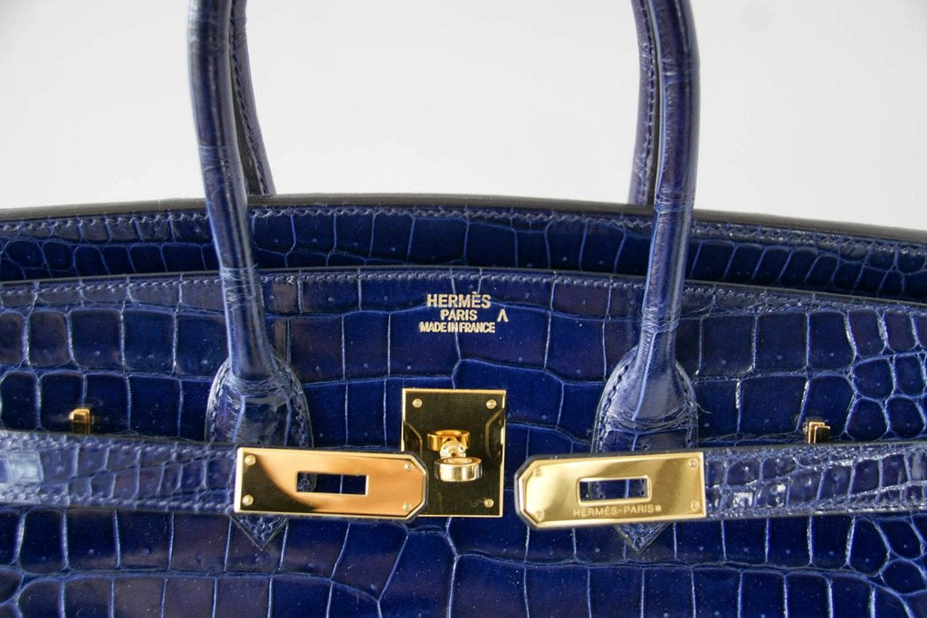 Hermès Birkin 35 Blue Sapphire Crocodile GHW Bag Crowned Bag