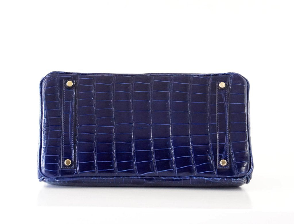 Hermès Birkin 35 Blue Sapphire Crocodile GHW Bag Crowned Bag
