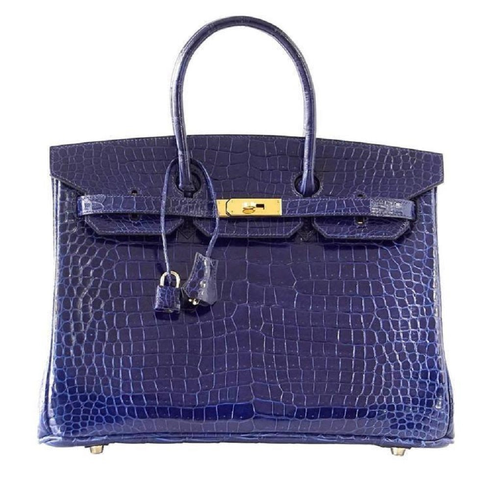 Hermès Birkin 35 Blue Sapphire Crocodile GHW Bag Crowned Bag