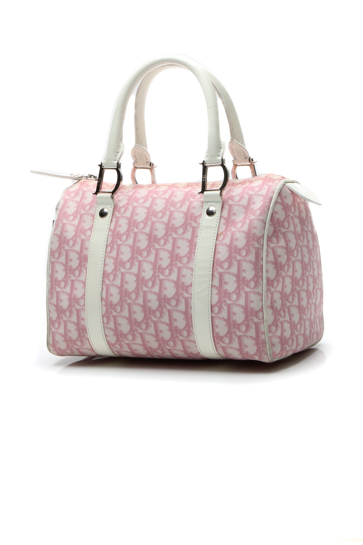 Dior Diorissimo Girly Boston Bag Pink White Canvas Patent Leather Vintage 2004 Small Handbag Dior
