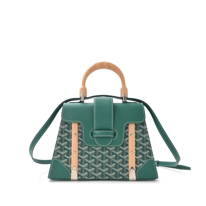 Green Goyardine Canvas and Chevroches Calfskin Saïgon PM Bag