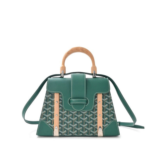 Green Goyardine Canvas and Chevroches Calfskin Saïgon PM Bag