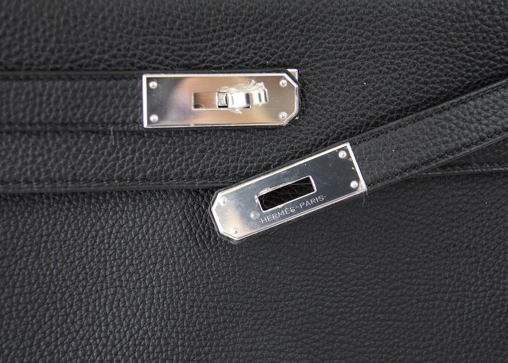 Hermès Kelly 28 Retourne Black Togo PHW Bag Crowned Bag
