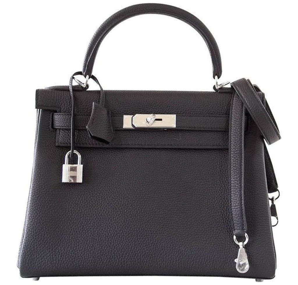 Hermès Kelly 28 Retourne Black Togo PHW Bag Crowned Bag