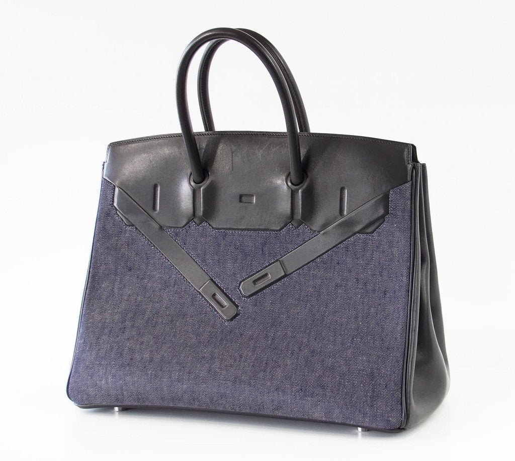 Hermès Birkin 35 Limited Edition Denim Shadow Bag Crowned Bag
