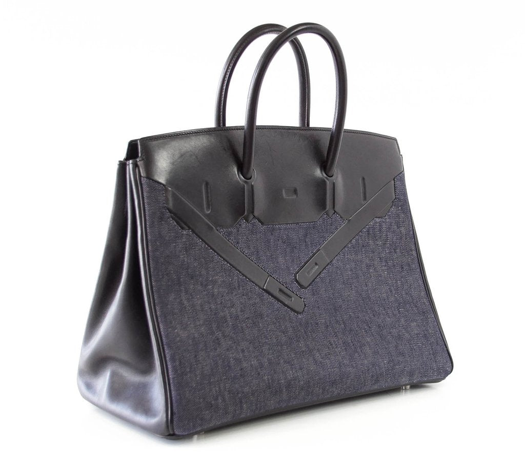 Hermès Birkin 35 Limited Edition Denim Shadow Bag Crowned Bag