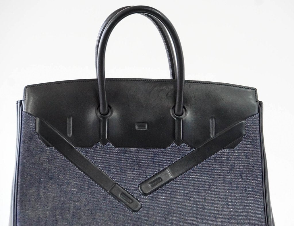 Hermès Birkin 35 Limited Edition Denim Shadow Bag Crowned Bag