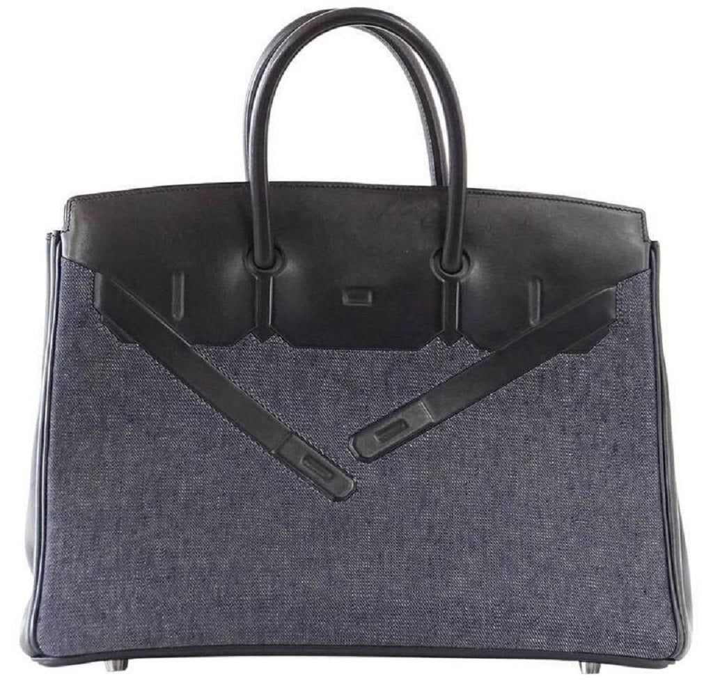 Hermès Birkin 35 Limited Edition Denim Shadow Bag Crowned Bag