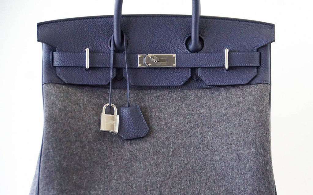 Hermès Birkin 40 HAC Gris Wool Blue Togo PHW Bag Crowned Bag