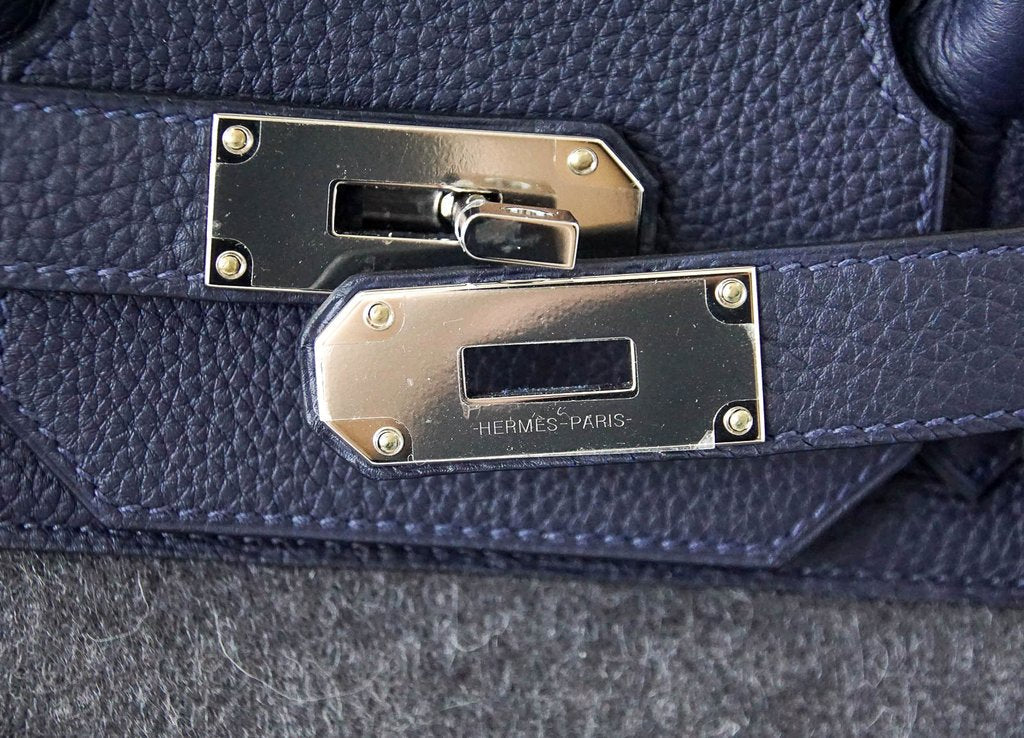 Hermès Birkin 40 HAC Gris Wool Blue Togo PHW Bag Crowned Bag