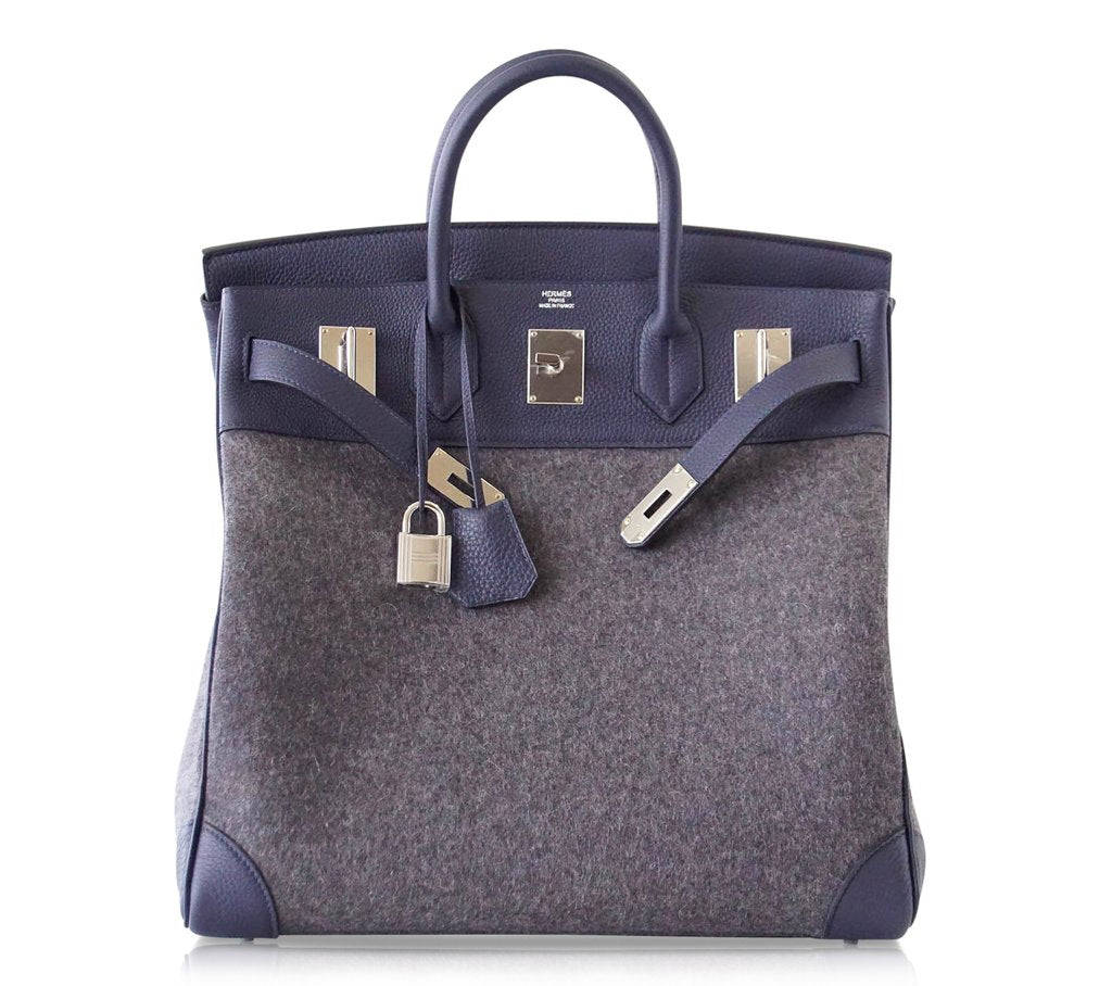 Hermès Birkin 40 HAC Gris Wool Blue Togo PHW Bag Crowned Bag
